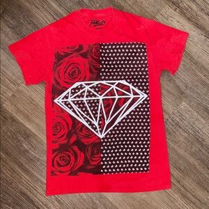 Popular Poison Red Rose Diamond Short Sleeve Tee